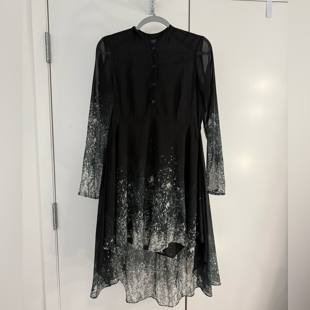 Religion Black Sheer Ombré Asymmetric Midi Dress – Size S